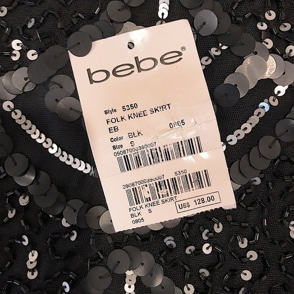 bebe Dazzling Sequin, Lace & Ruffle Skirt, Sz S, Black Silver, Cream Lace - Picture 3 of 6